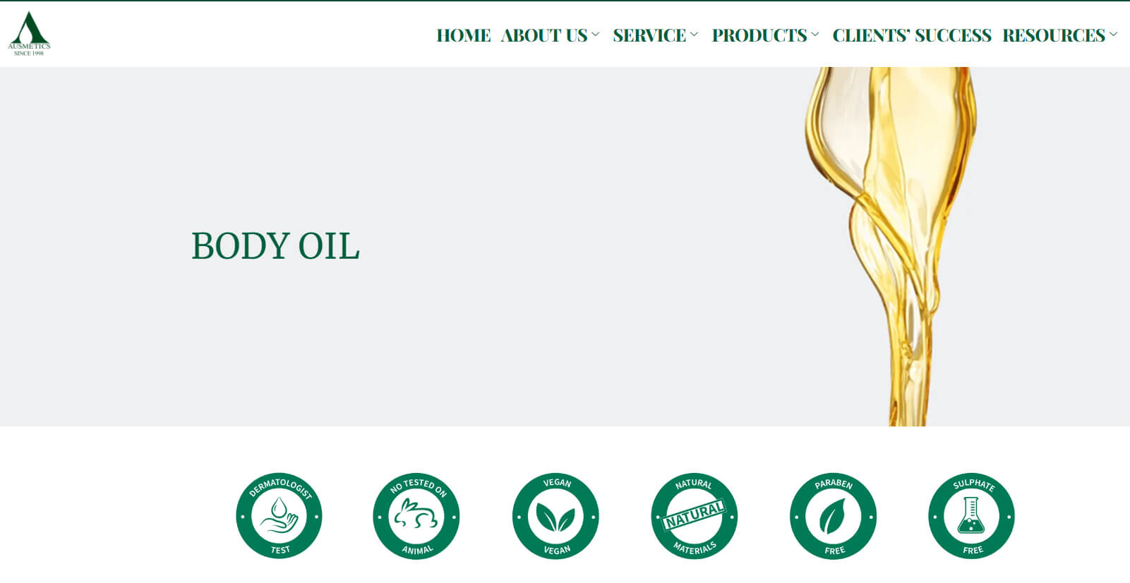 ausmetics private label body oil manufacturer